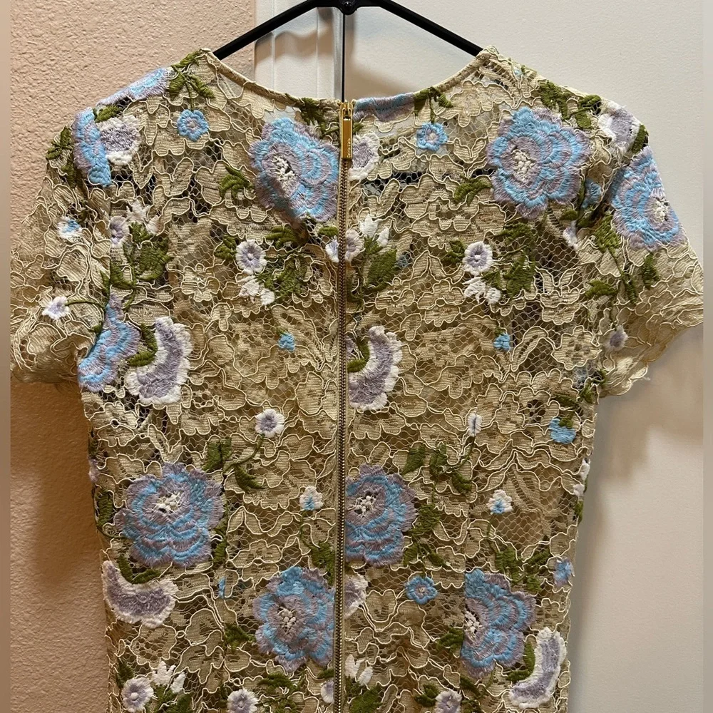 Calvin Klein Womens  Beige Floral Embroidered Lace Dress- US 6 - Picture 5 of 7